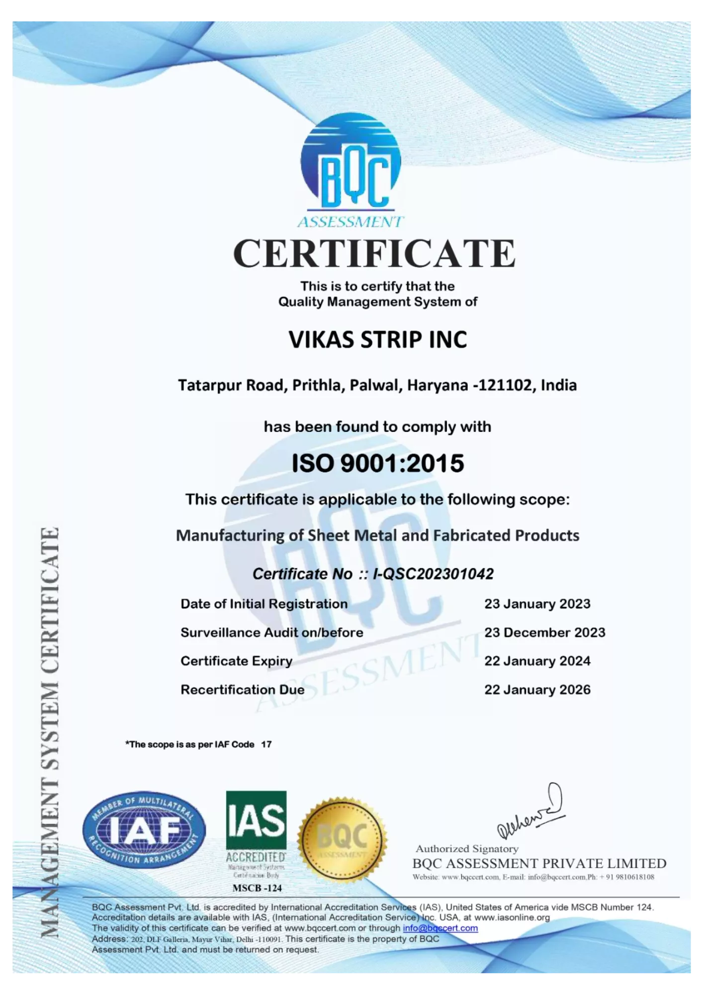 Vikas Strip Certifications _ 9001_2015 (1)